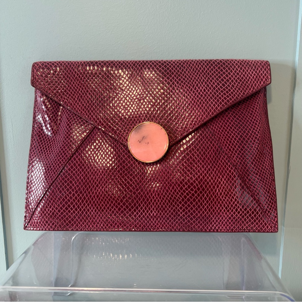 Lola Rose London Leather Pouch Burgundy Envelope Clutch Gemstone Accent. OS.